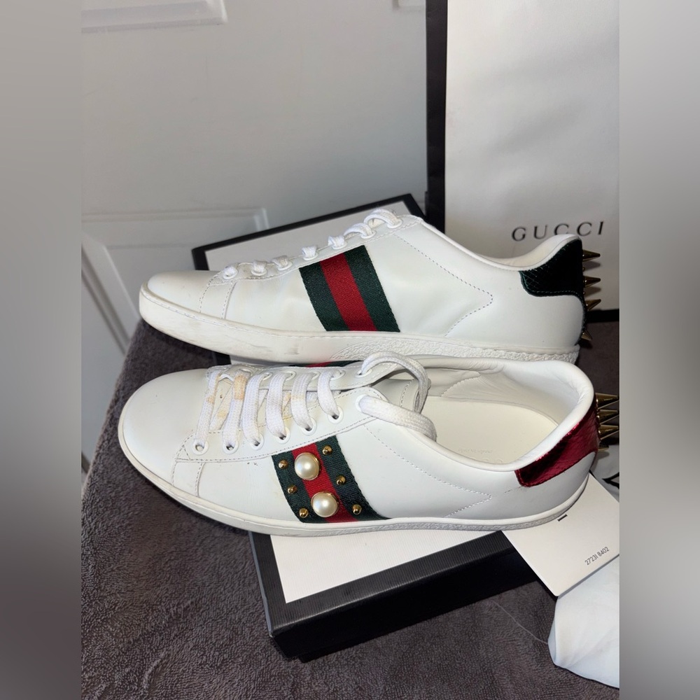 Gucci Ace pearl studded sneakers size 37.5 EU - Picture 7 of 10